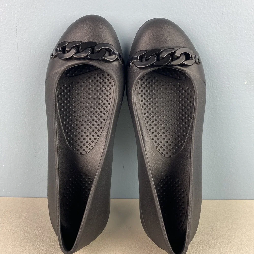 Crocs Women 6‎ Black Chain Link Detail Comfort Ballet Flats